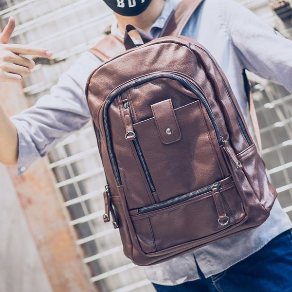 Moderna vīriešu ādas mugursoma ar rāvējslēdzējiem