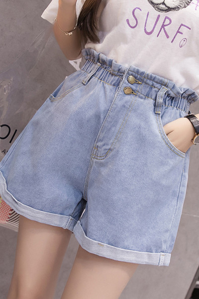 Női rövid farmer magas derékrésszel és gumírozással