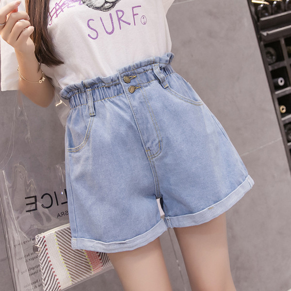 Női rövid farmer magas derékrésszel és gumírozással