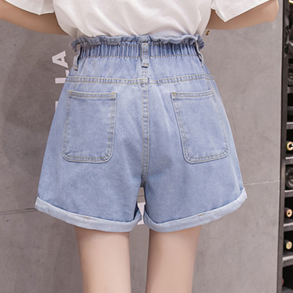 Női rövid farmer magas derékrésszel és gumírozással