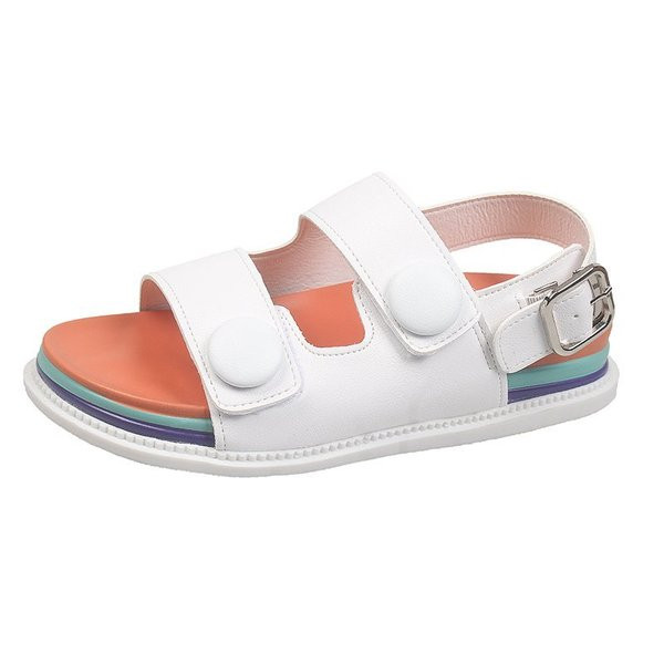 Sieviešu mākslīgās ādas sandales ar metāla aizdari baltā un melnā krāsā