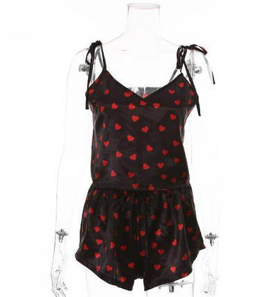 Sieviešu satīna pidžama divās daļās - topiņš un šorti