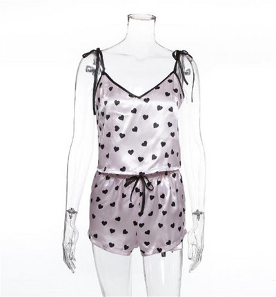 Sieviešu satīna pidžama divās daļās - topiņš un šorti