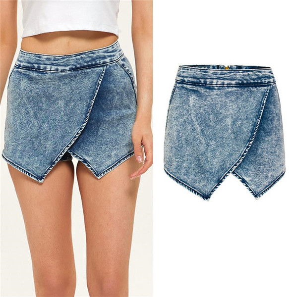 Džinsa asimetriskas svārku bikses zilā krāsā