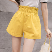 Sieviešu šorti ar elastīgu un augstu jostasvietu ar pogām