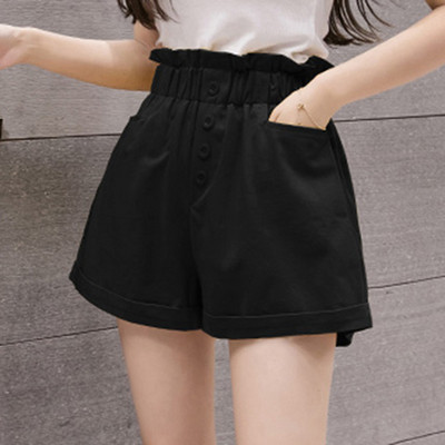 Sieviešu šorti ar elastīgu un augstu jostasvietu ar pogām