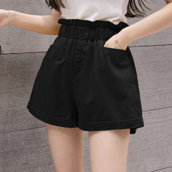Sieviešu šorti ar elastīgu un augstu jostasvietu ar pogām
