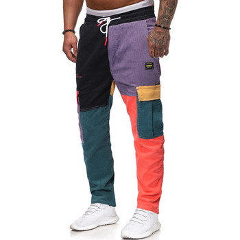 Модерен мъжки панталон с цветна шарка и връзки 