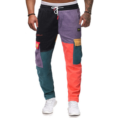 Modes vīriešu bikses ar krāsainu rakstu un saitēm