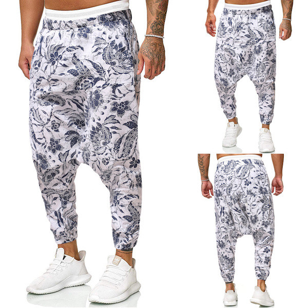 Ležerne muške široke hlače s uzorkom i džepovima
