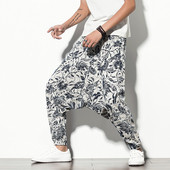 Široke muške hlače s džepovima i uzorkom