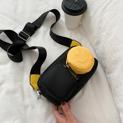 Ikdienas sieviešu tekstila soma ar kabatām un garu rokturi