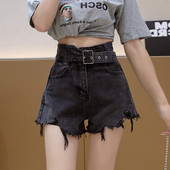 Sieviešu īsie džinsi ar augstu vidukli un jostu