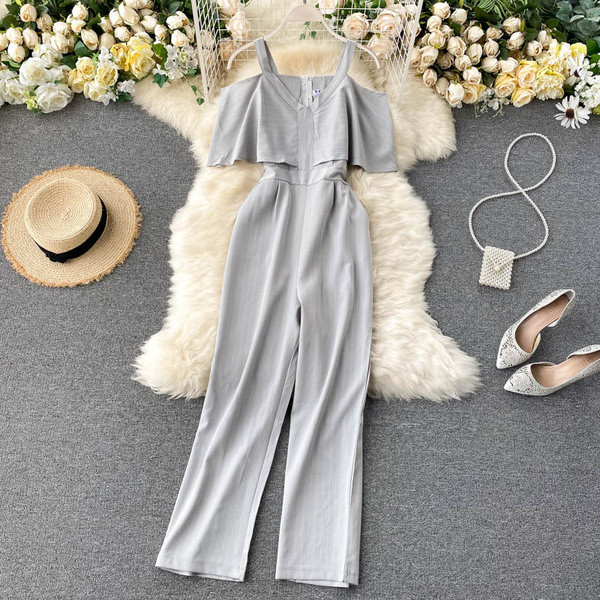 Női hosszú overall vékony pántokkal, több színben