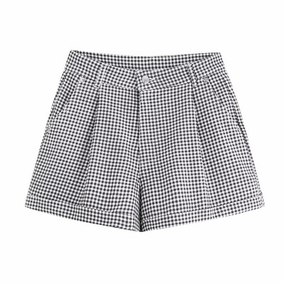 Sieviešu rūtaini šorti ar kabatām