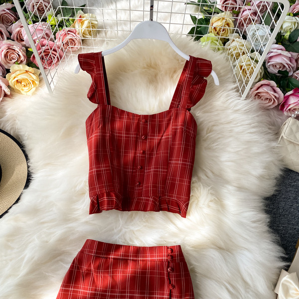 Moderns sieviešu svārku komplekts un īss tops ar lencēm