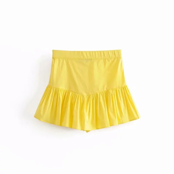 Modernas sieviešu bikses ar augstu vidukli dzeltenā krāsā