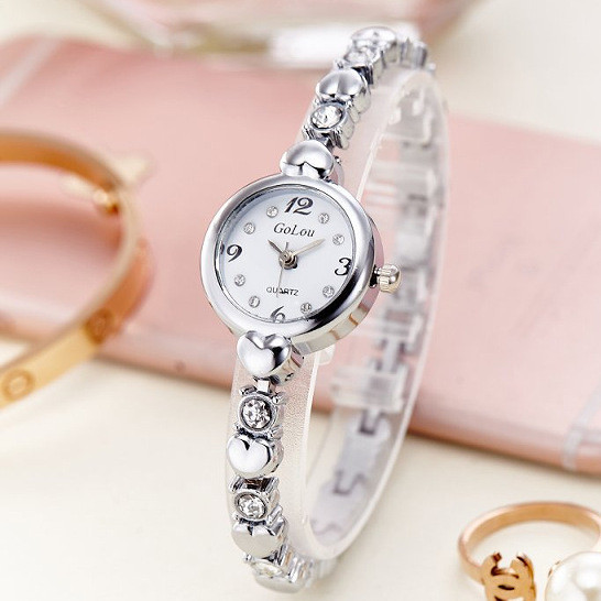 Kvarca sieviešu metāla rokassprādzes pulkstenis