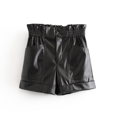 Sieviešu šorti ar augstu vidukli no eko ādas