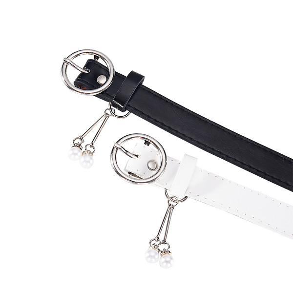 Moderan ženski kožni remen sa metalnim prstenom i biserima