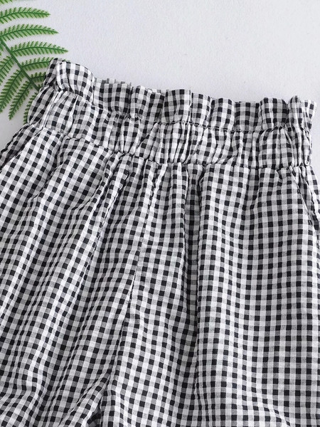 Naiste kõrge vöökohaga ruudulised püksid – lai mudel