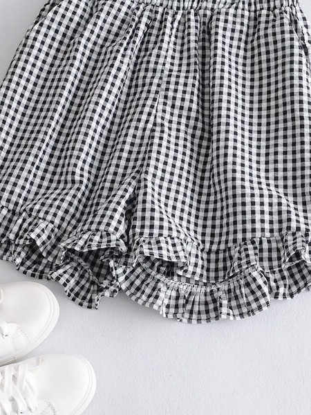 Naiste kõrge vöökohaga ruudulised püksid – lai mudel