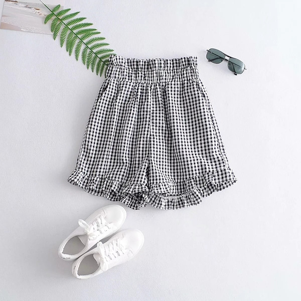 Naiste kõrge vöökohaga ruudulised püksid – lai mudel