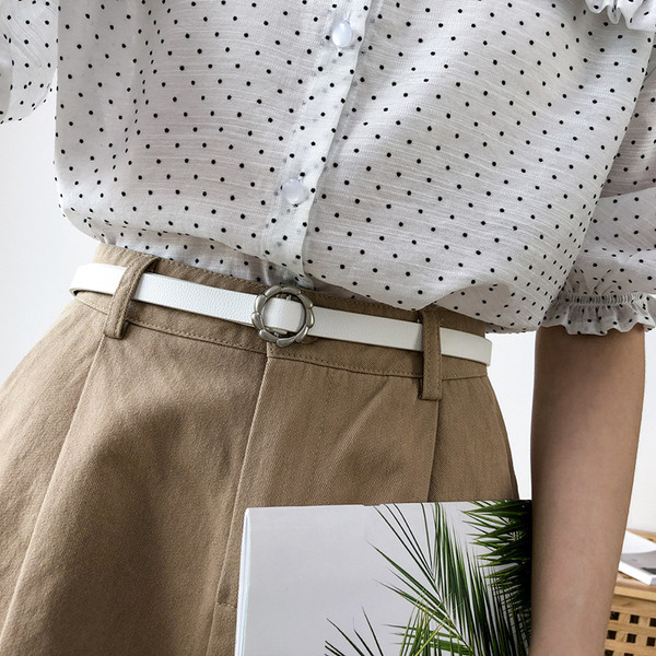 Moderna sieviešu eko ādas josta ar metāla elementu - divi modeļi