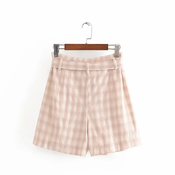 Jauna modeļa rūtainas sieviešu bikses ar jostu un augstu vidukli