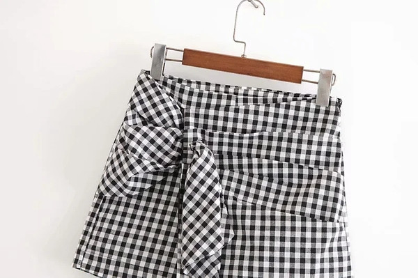 Sieviešu rūtaini svārki-bikses ar transfēru