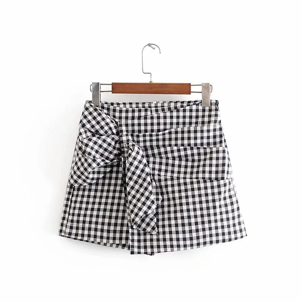 Sieviešu rūtaini svārki-bikses ar transfēru