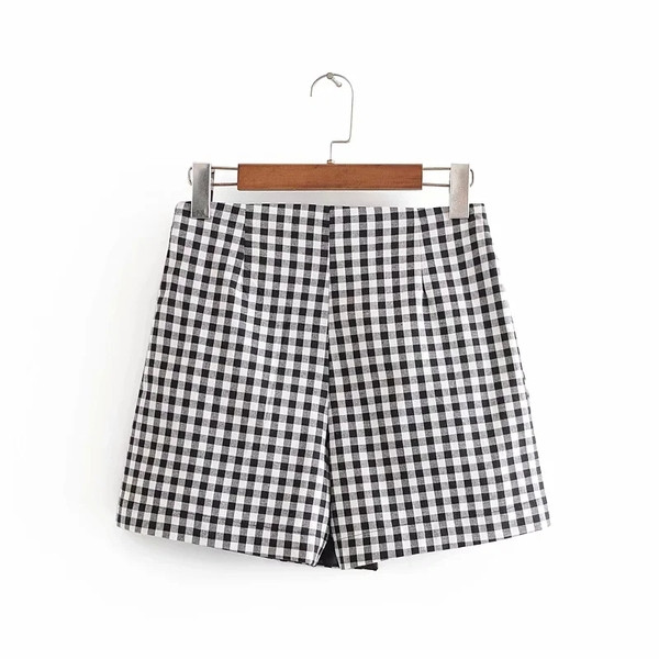 Sieviešu rūtaini svārki-bikses ar transfēru