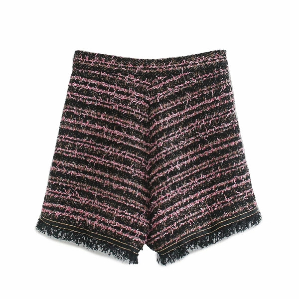 Csíkos női rövidnadrág magas derékkal, gombbal