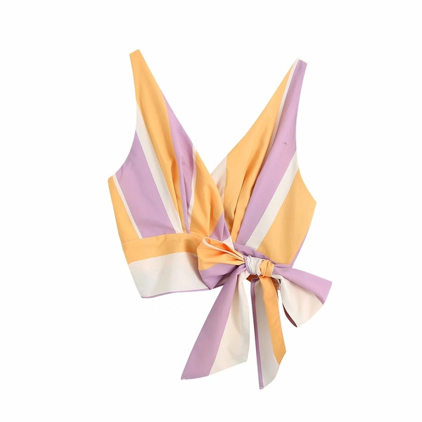 Új modell rövid csíkos női felső szalaggal