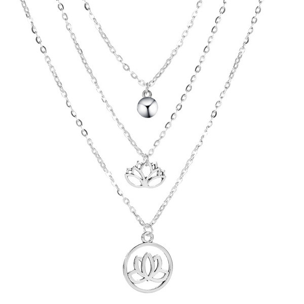 Modern többsoros nyaklánc ezüst színben