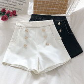 Modernūs moteriški šortai aukštu juosmeniu ir sagomis