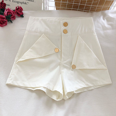 Modern női rövidnadrág magas derékkal és gombokkal