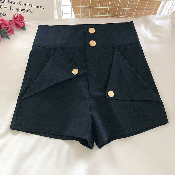 Modern női rövidnadrág magas derékkal és gombokkal