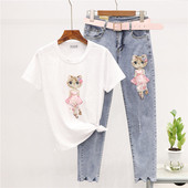 ÚJ modell kétrészes póló + hosszú farmer női szett