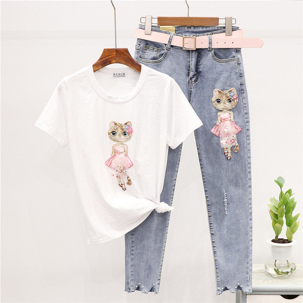 ÚJ modell kétrészes póló + hosszú farmer női szett