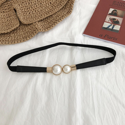 Γυναικεία λεπτή οικολογική δερμάτινη ζώνη με πέρλες