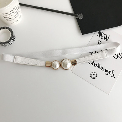 Γυναικεία λεπτή οικολογική δερμάτινη ζώνη με πέρλες