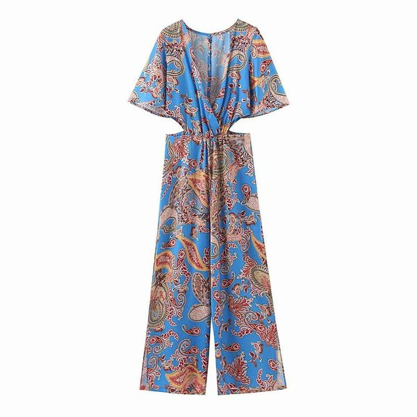 Moodne naiste kombinesoon spits-kaelusega ja väljalõigetega