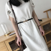 Női vékony eco-bőr öv fém csattal