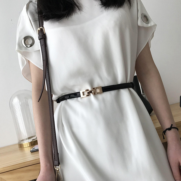 Női vékony eco-bőr öv fém csattal