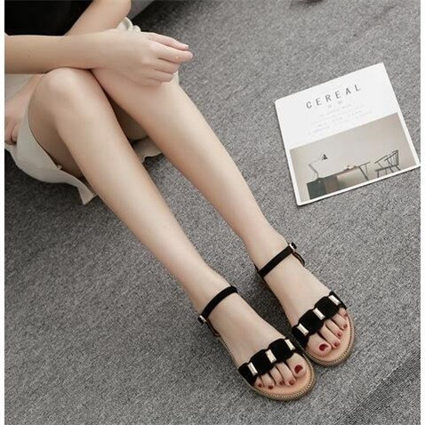 Ženske sandale od bež i crne umjetne kože