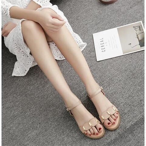 Ženske sandale od bež i crne umjetne kože