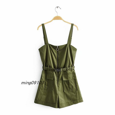 Moderan ženski kombinezon s remenom i tankim naramenicama u zelenoj boji