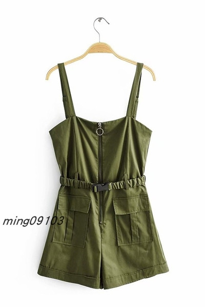 Moderan ženski kombinezon s remenom i tankim naramenicama u zelenoj boji