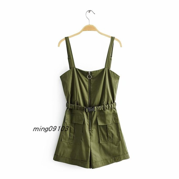 Moderan ženski kombinezon s remenom i tankim naramenicama u zelenoj boji